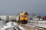 UP SD70M #4367 leads the northbound Cache Valley Local (LCG-41C) shoving some cars into Presto Products after crossing Utah Route 61 in Lewiston, Utah April 13, 2022